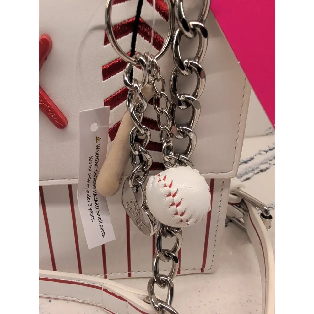 Betsey Johnson White & Red Baseball Theme Crossbody Top-Handle Bag NWT